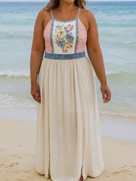 Flying Tomato Dresses & Skirts - Flying Tomato Cream Dress with Pink, Blue & Yellow Floral Embroidery